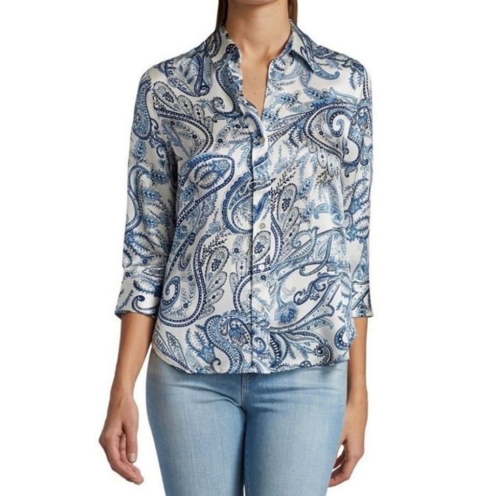 L'Agence Dani Three-Quarter Sleeve Floral Silk Blouse
